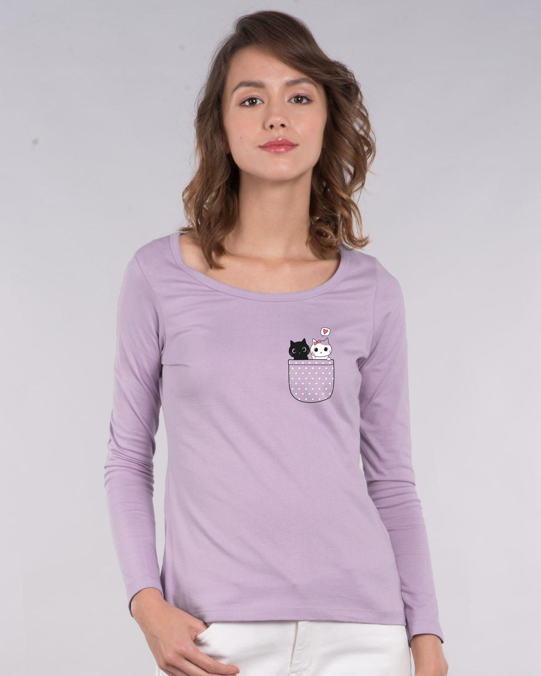 Shop Kitty Pocket Love Scoop Neck Full Sleeve T-Shirt-Back