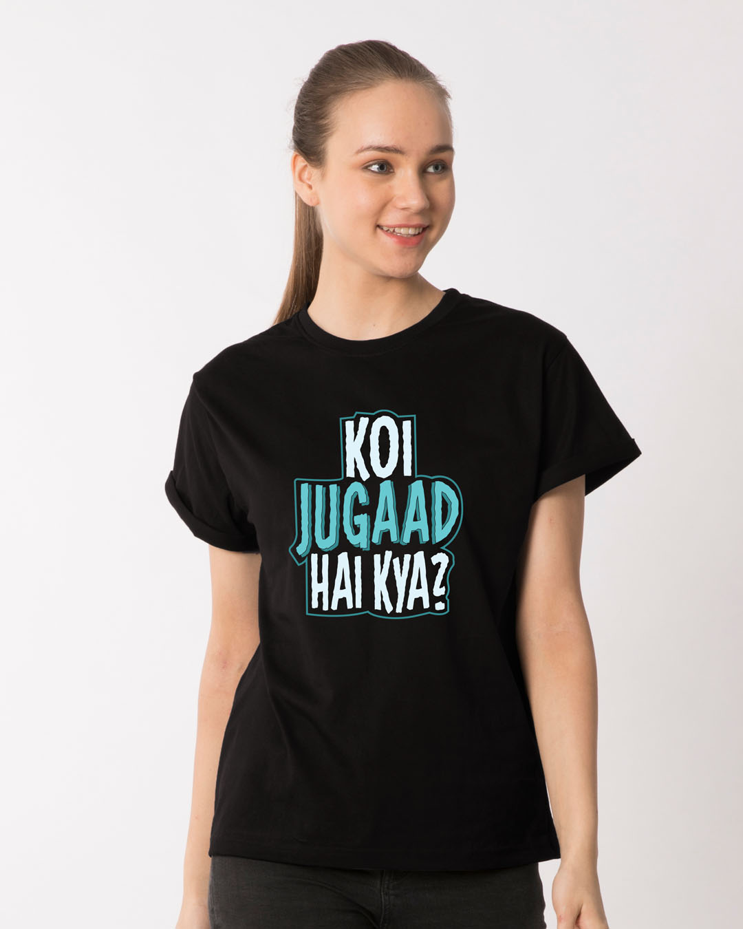 buy-koi-jugaad-hai-kya-boyfriend-t-shirt-for-women-black-online-at-bewakoof