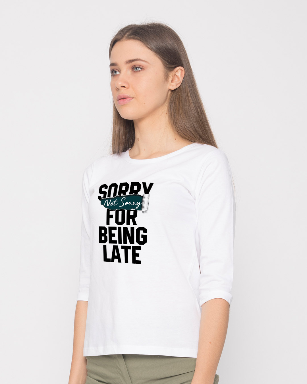 Shop Late And Not Sorry Round Neck 3/4th Sleeve T-Shirt-Back