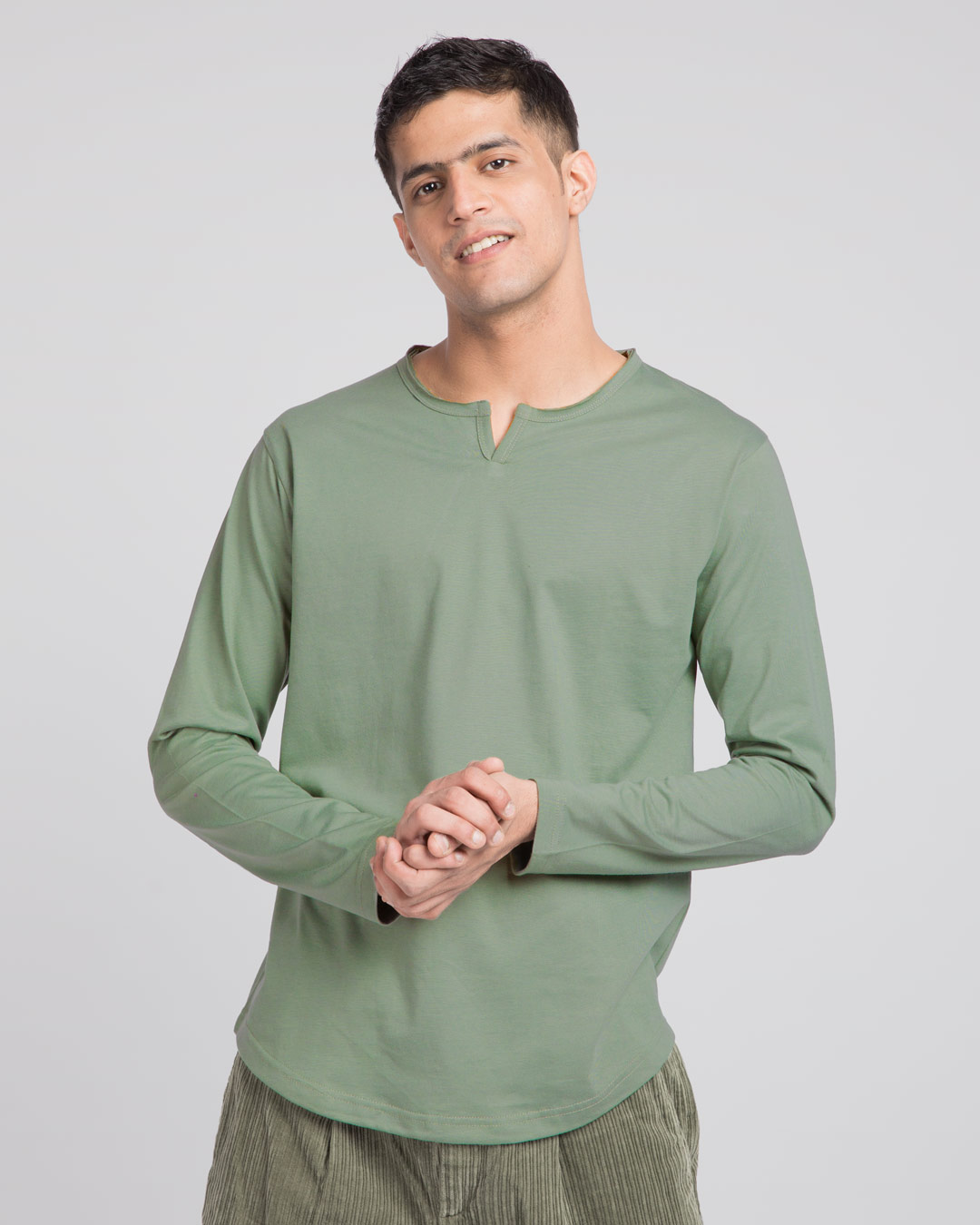 Buy Laurel Green Slit Neck Full Sleeve Henley Tshirt Online at Bewakoof