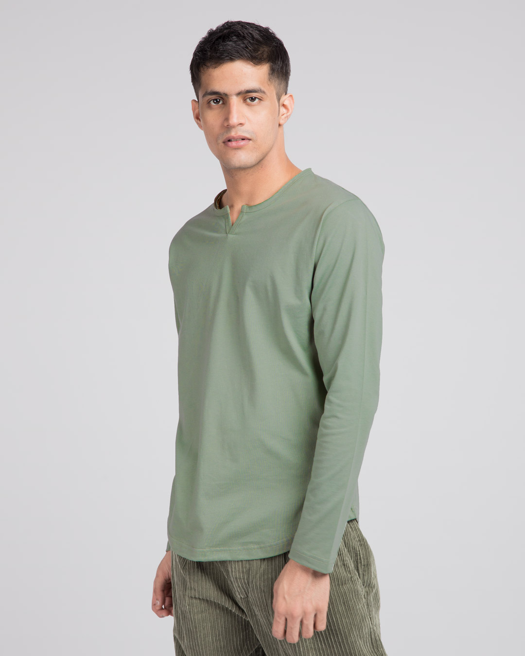 Shop Laurel Green Slit Neck Full Sleeve Henley T-shirt-Back