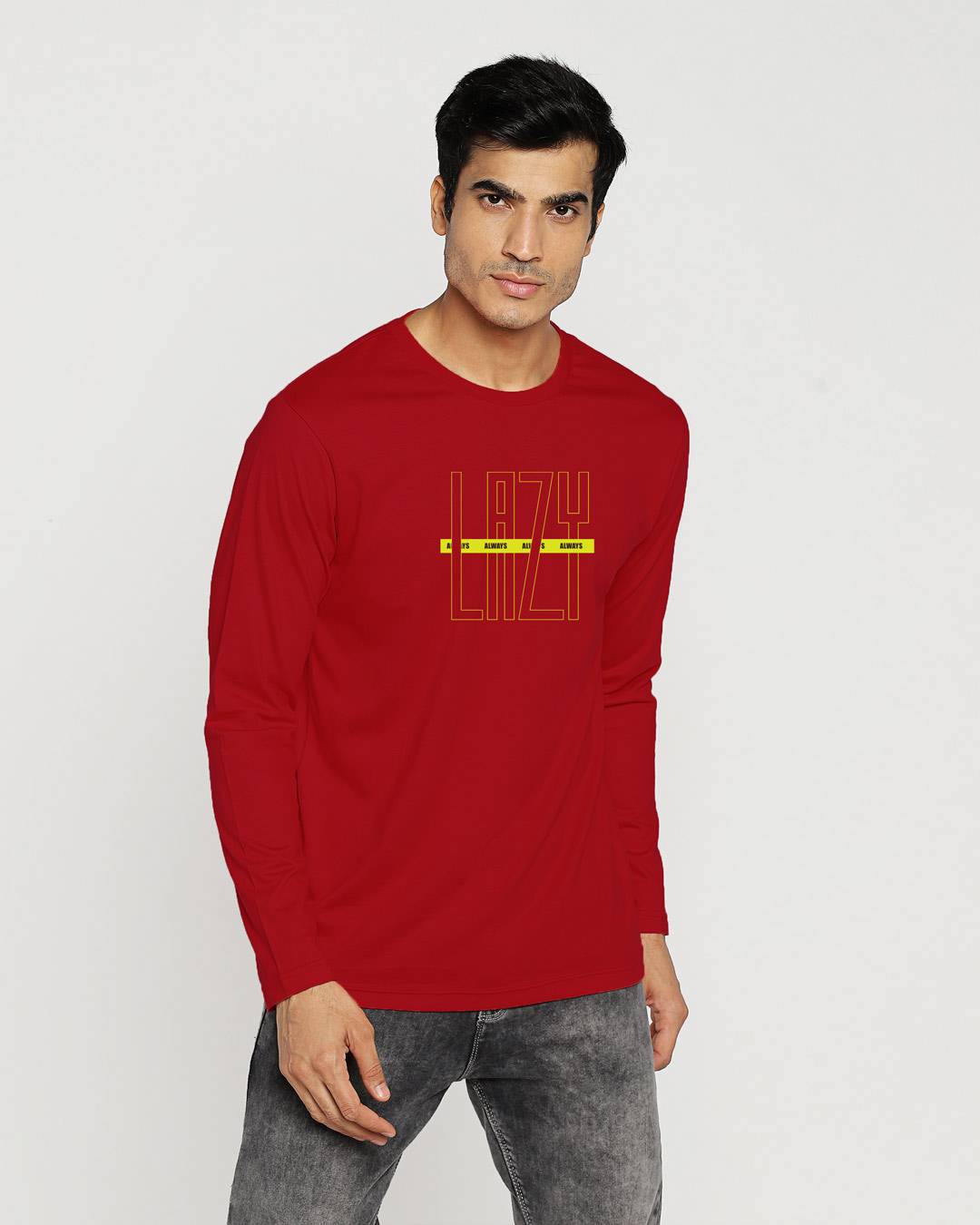 Shop Lazy Always Full Sleeve T-Shirt Bold Red-Back