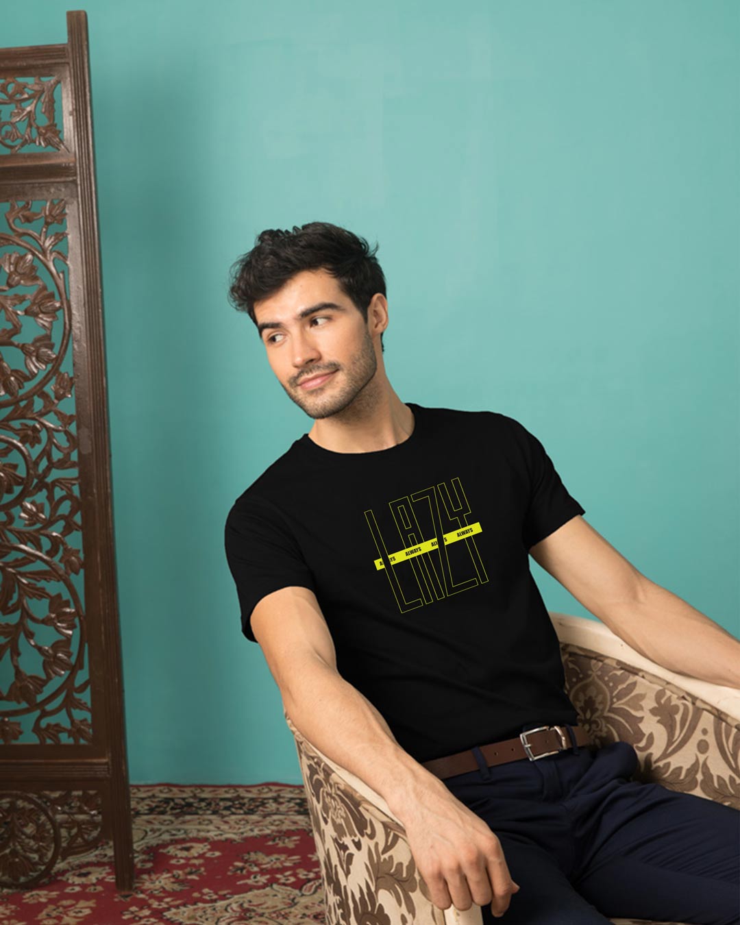 

Lazy Always Half Sleeve T-Shirt Black Men' Printed T-Shirts Bewakoof.com