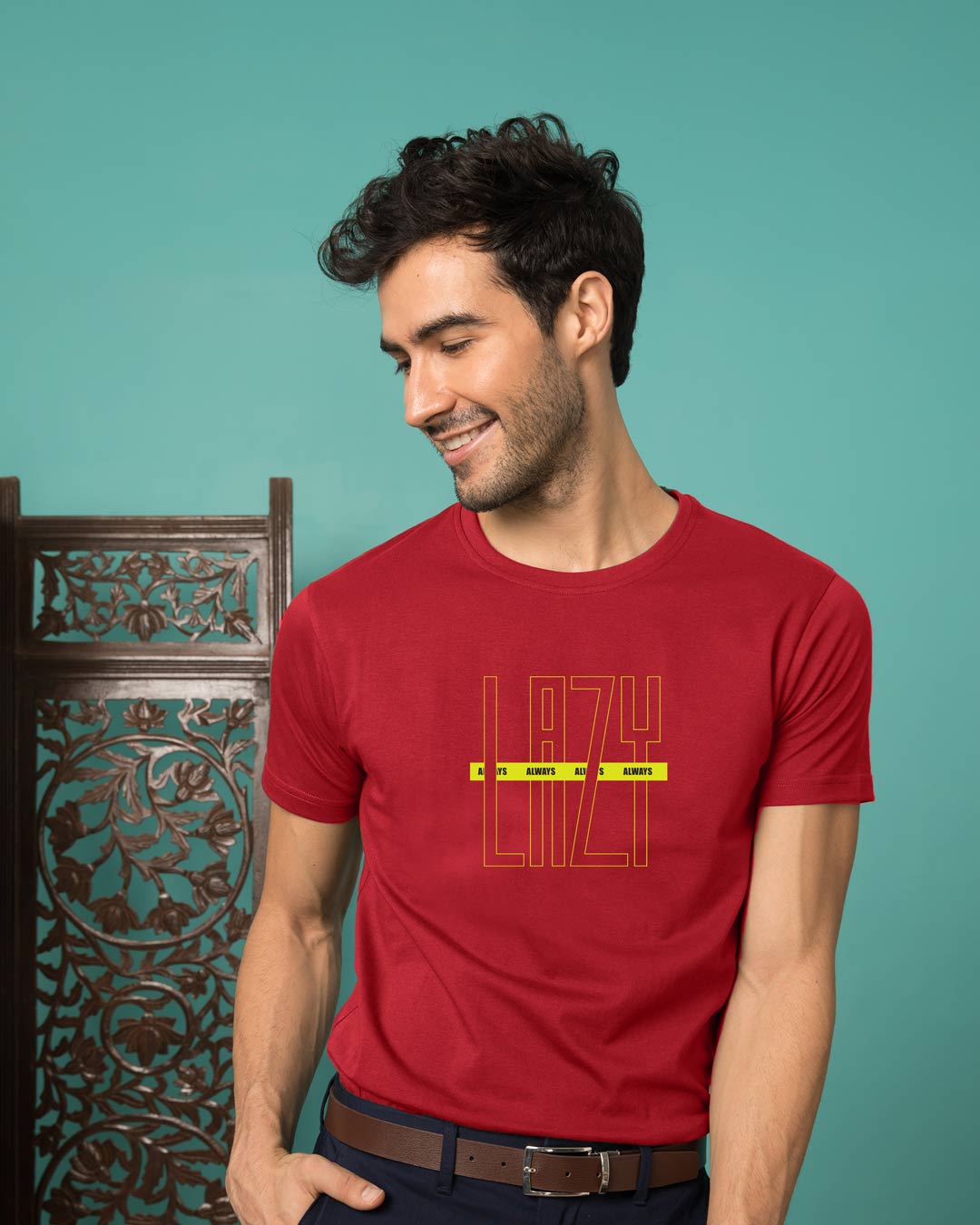 

Lazy Always Half Sleeve T-Shirt Bold Red Men' Printed T-Shirts Bewakoof.com