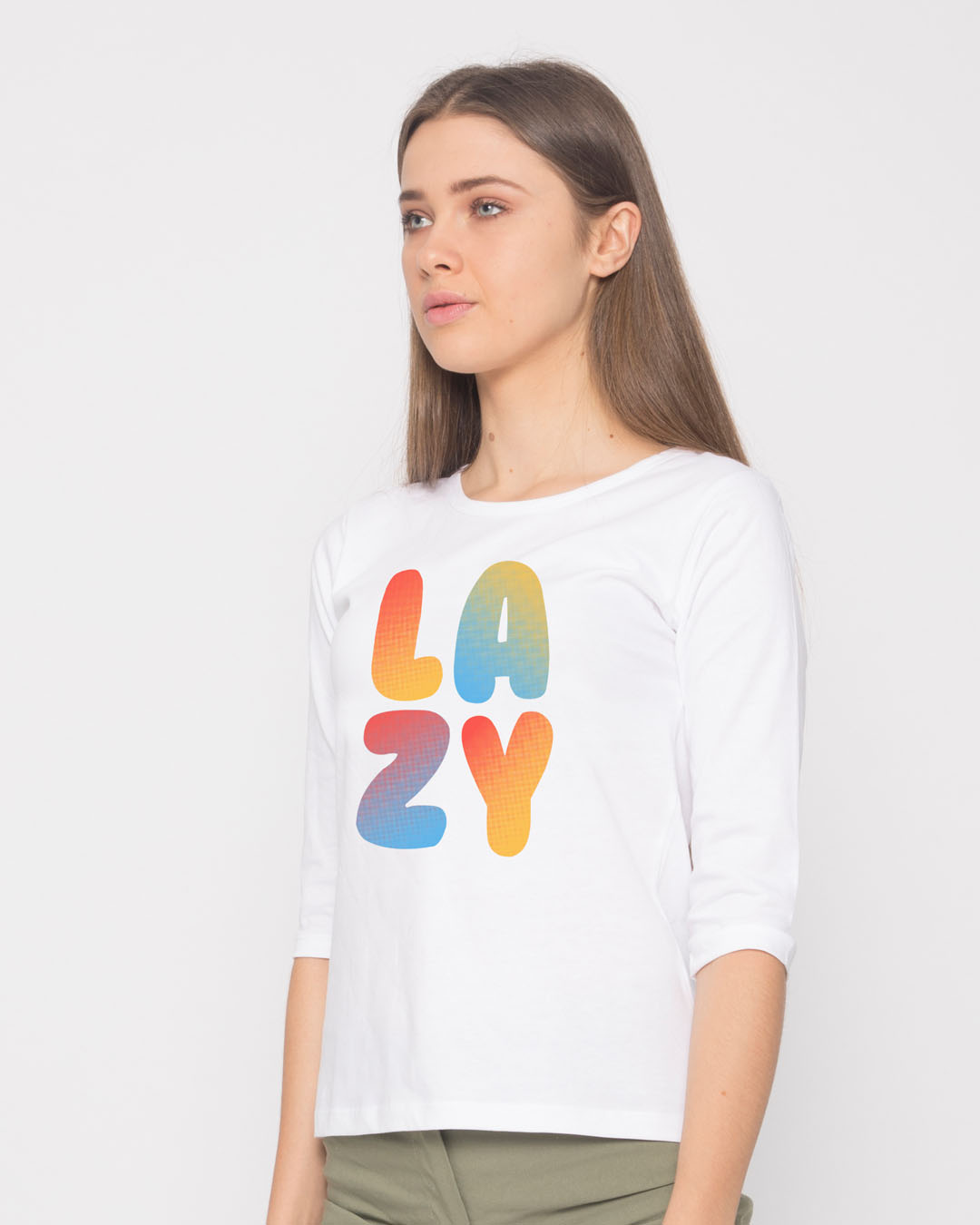 Shop Lazy Colorful Round Neck 3/4th Sleeve T-Shirt-Back