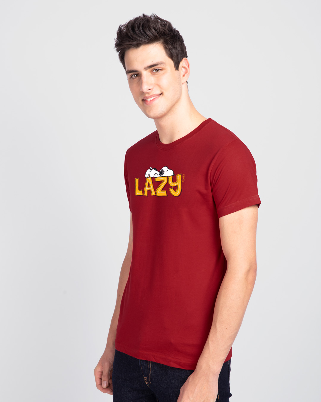 Shop Lazy Snoopy Half Sleeve T-Shirt-Back