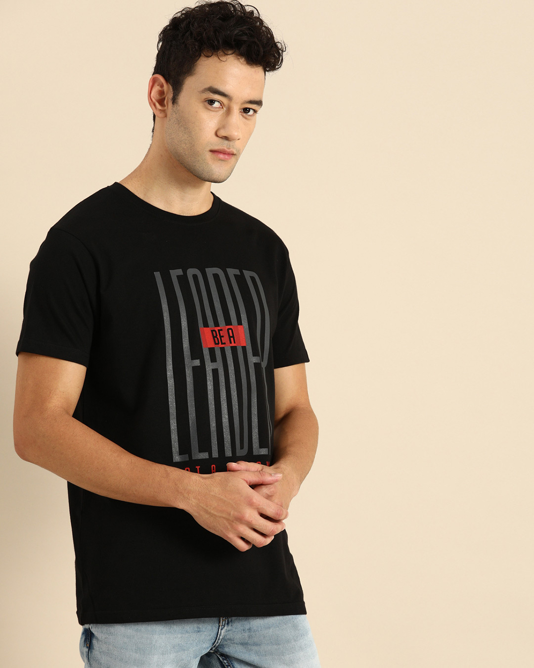 Shop Men's Black Leader Typography T-shirt-Back