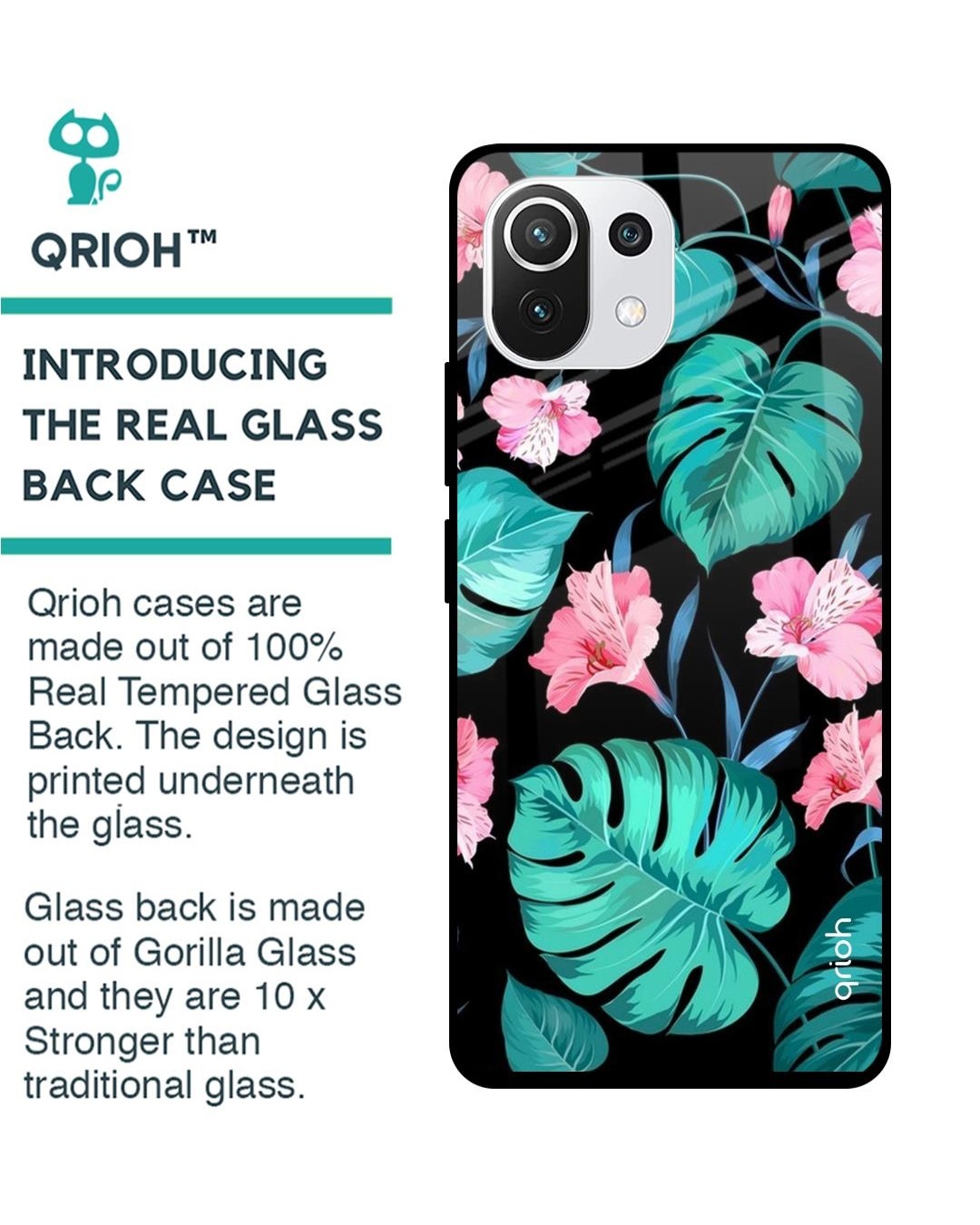 Shop Leaves & Flowers Printed Premium Glass Cover For Mi 11 Lite NE 5G (Shockproof, Light Weight)-Back