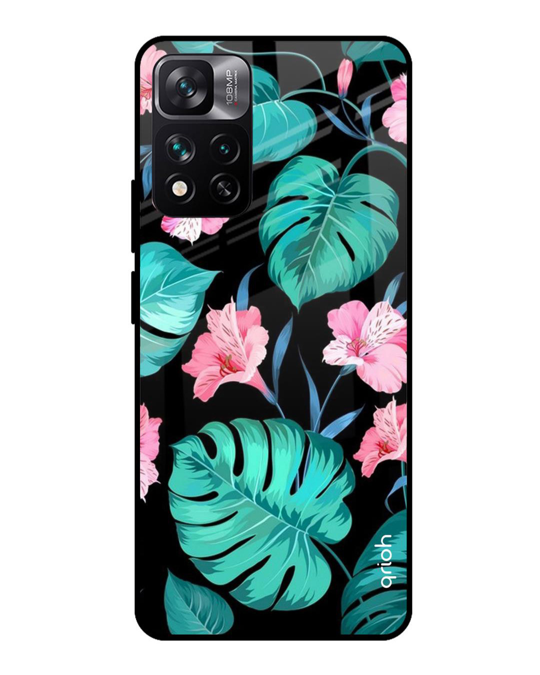 Shop Leaves & Flowers Printed Premium Glass Cover for Mi 11i HyperCharge (Shockproof, Light Weight)-Back