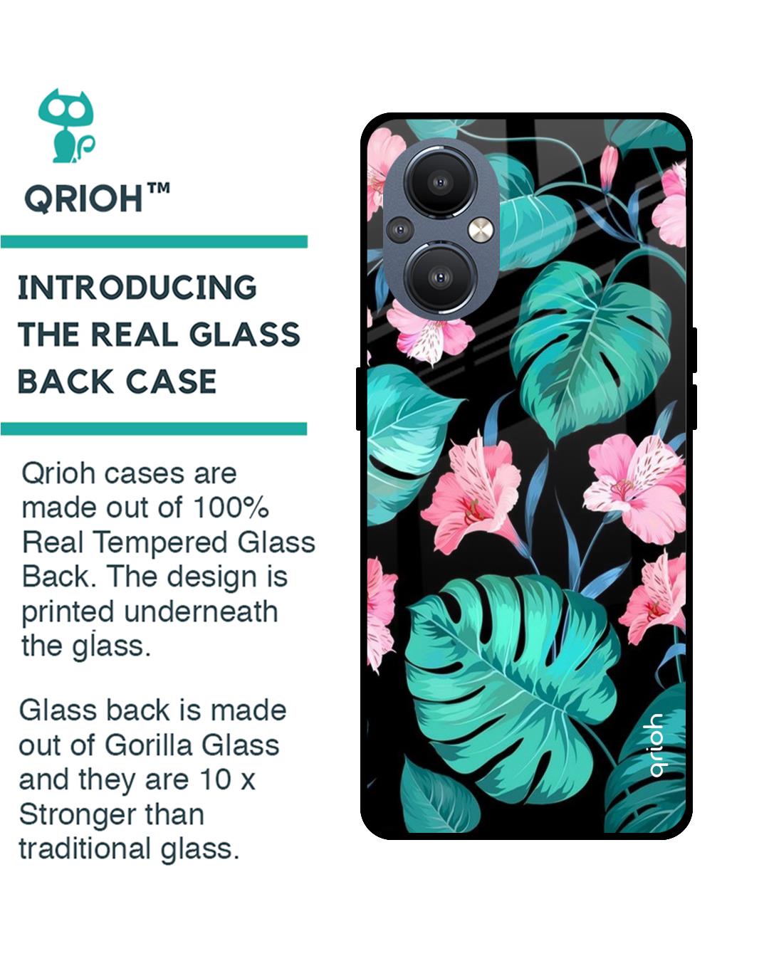 Shop Leaves & Flowers Printed Premium Glass Cover For OnePlus Nord N20 (Shockproof, Light Weight)-Back