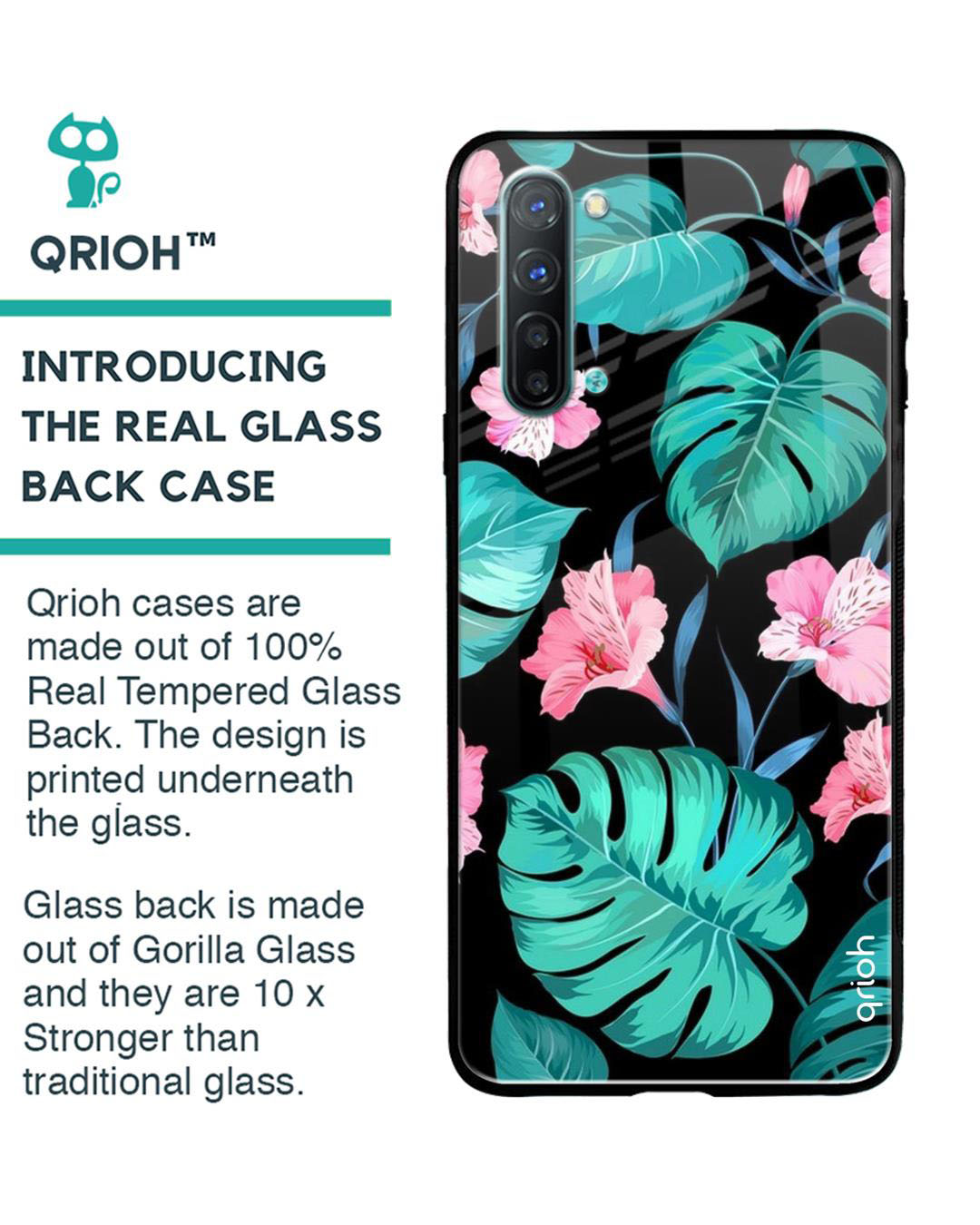 Shop Leaves & Flowers Printed Premium Glass Cover for Oppo Reno 3 (Shock Proof, Lightweight)-Back
