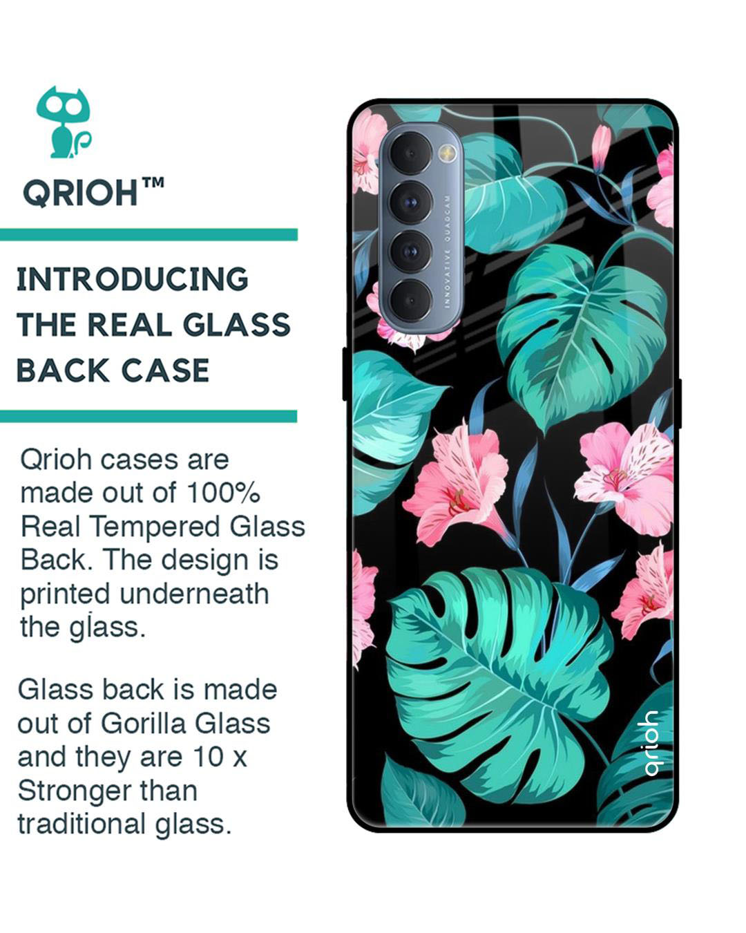 Shop Leaves & Flowers Printed Premium Glass Cover for Oppo Reno 4 Pro (Shock Proof, Lightweight)-Back