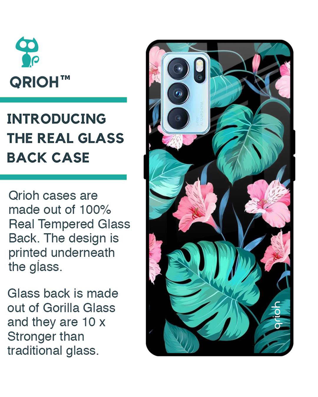 Shop Leaves & Flowers Printed Premium Glass Cover for Oppo Reno 6 5G (Shock Proof, Lightweight)-Back