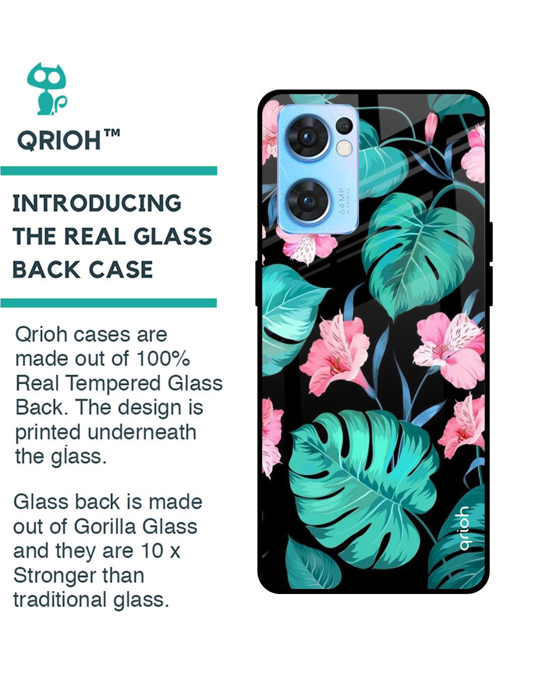 Shop Leaves & Flowers Printed Premium Glass Cover for Oppo Reno 7 5G (Shock Proof, Lightweight)-Back