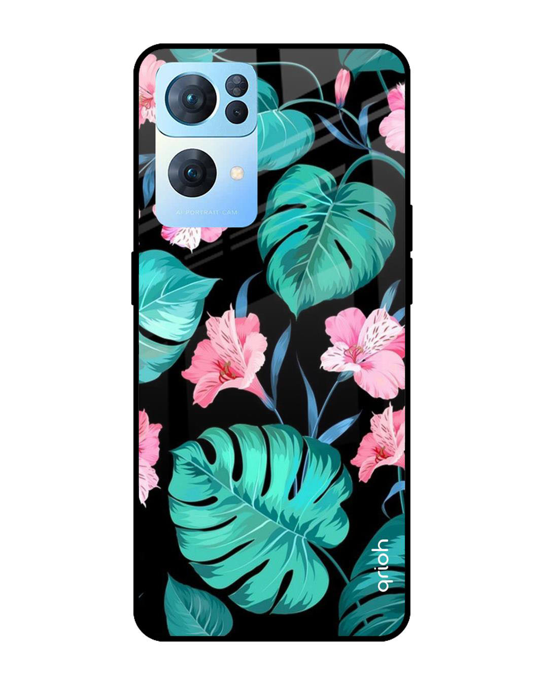 Buy Leaves & Flowers Printed Premium Glass Cover for Oppo Reno 7 Pro 5G ...