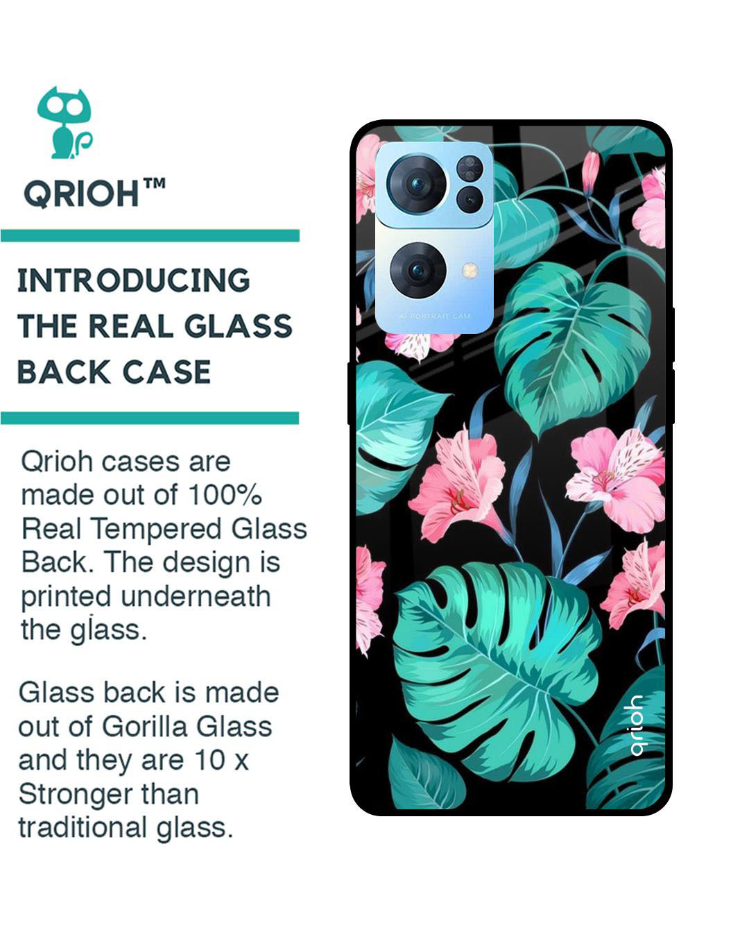 Shop Leaves & Flowers Printed Premium Glass Cover for Oppo Reno 7 Pro 5G (Shock Proof, Lightweight)-Back