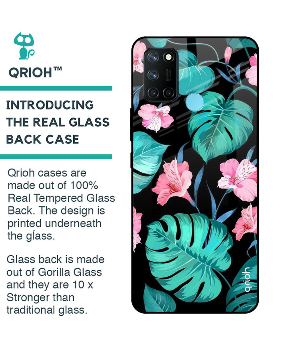 Shop Leaves & Flowers Printed Premium Glass Cover for Realme 7i (Shock Proof, Lightweight)-Back