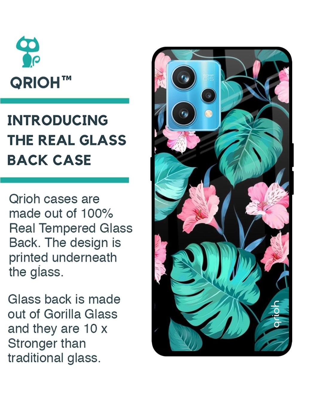 Shop Leaves & Flowers Printed Premium Glass Cover For Realme 9 Pro Plus (Shockproof, Light Weight)-Back