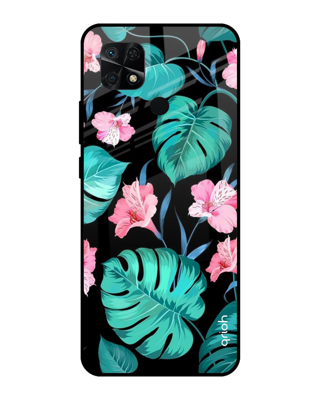 Shop Leaves & Flowers Printed Premium Glass Cover for Redmi 10 (Shockproof, Light Weight)-Back