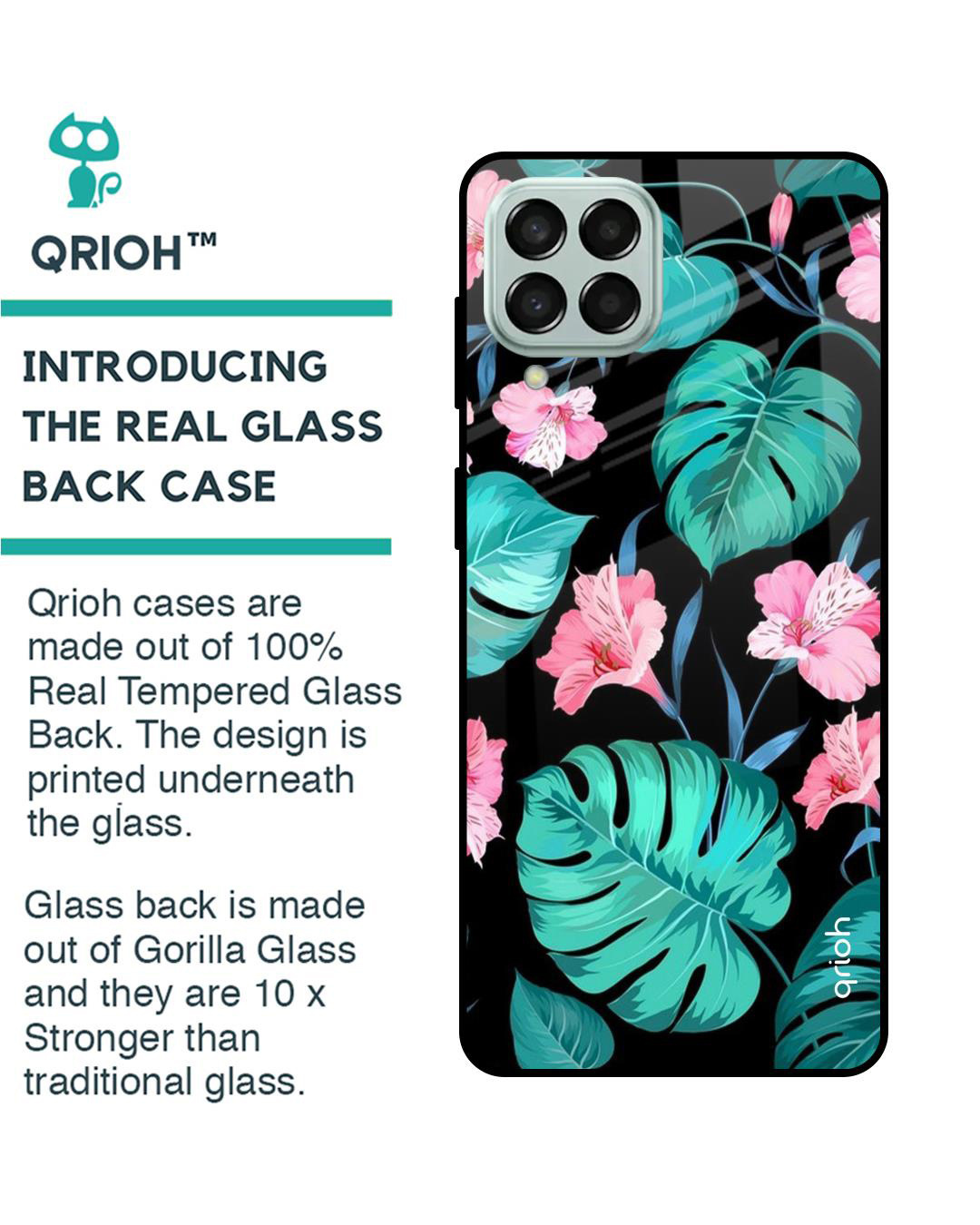 Shop Leaves & Flowers Printed Premium Glass Cover for Samsung Galaxy M33 5G (Shockproof Light Weight)-Back