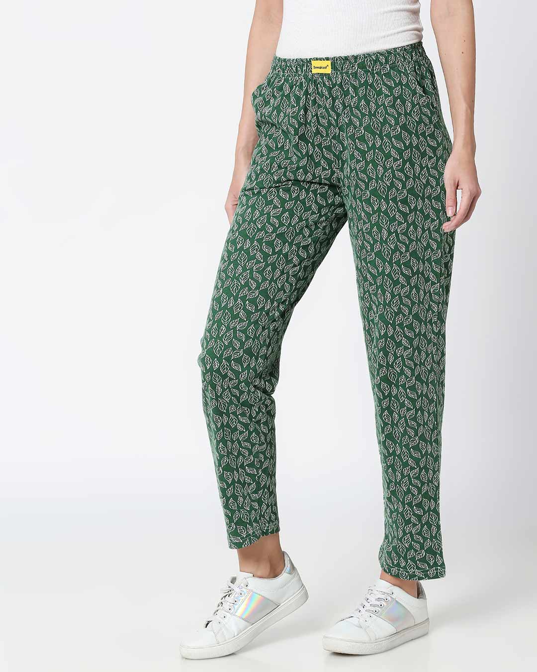 Shop Leaves Pattern Green Knitted Pyjamas-Back