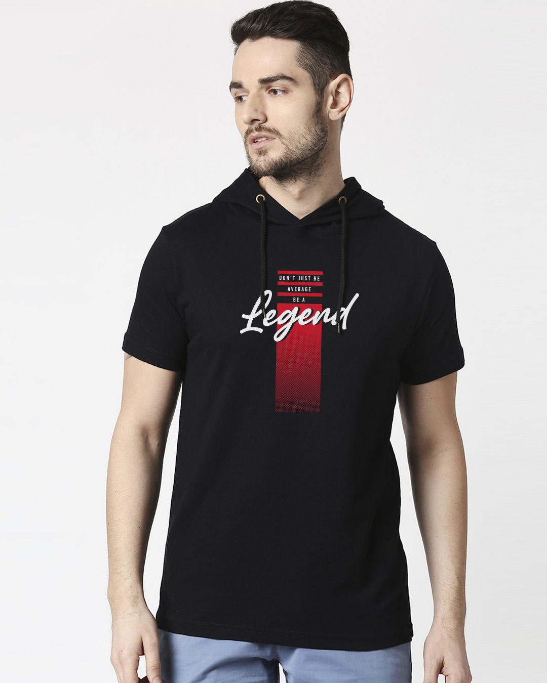 

Legend Panel Half Sleeve Hoodie T-shirt Black Men' Printed Half Sleeve Hoodie T-shirt Bewakoof.com
