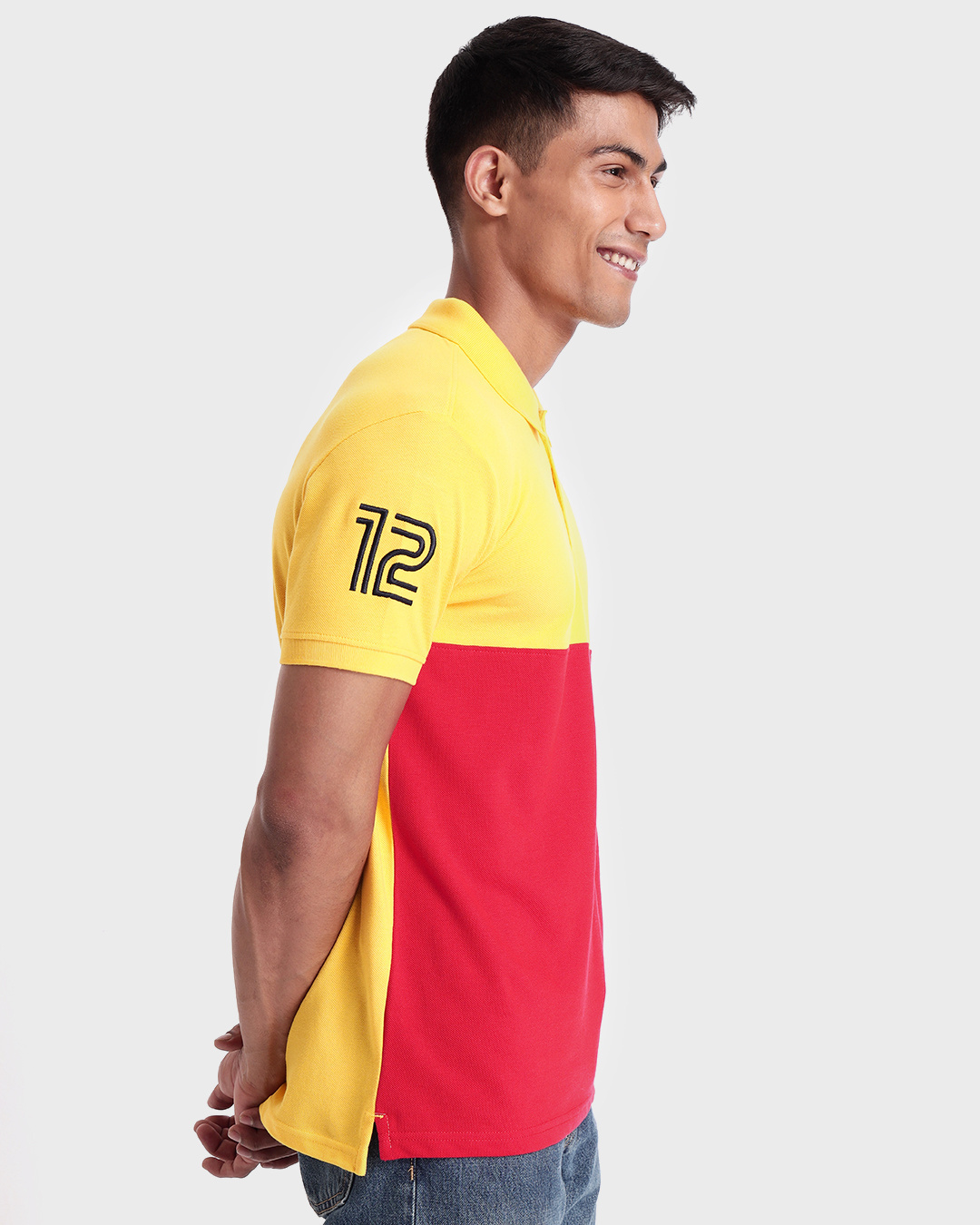 Shop Men's Lemon Crome & Crimson Red Color Block Polo T-shirt-Back
