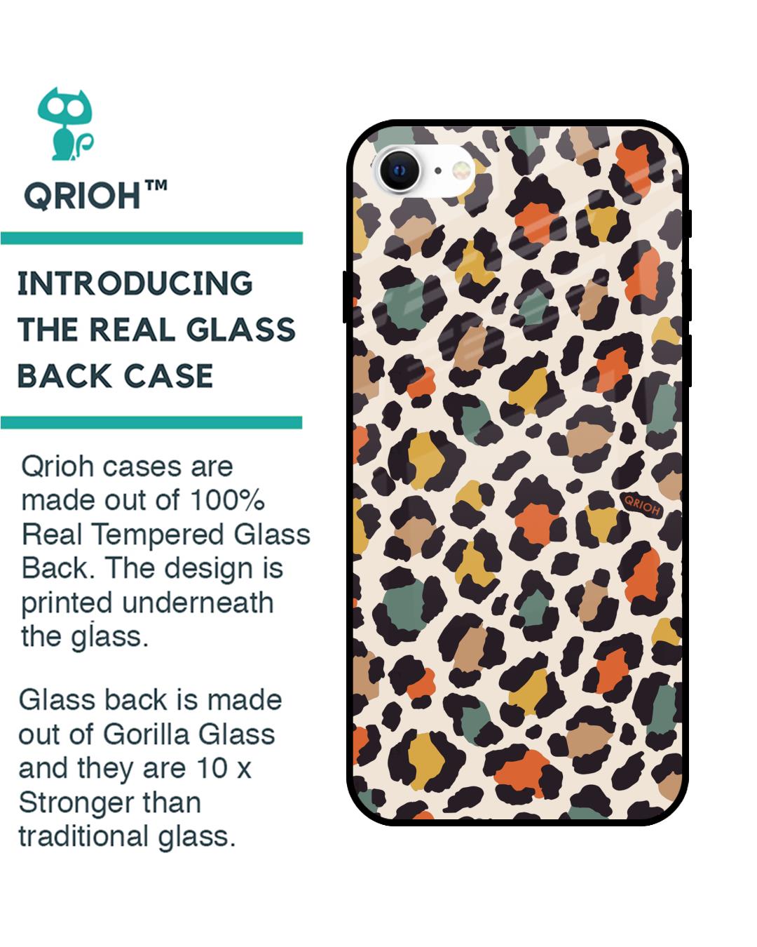 Shop Leopard Printed Premium Glass Cover For iPhone SE 2022 (Impact Resistant, Matte Finish)-Back