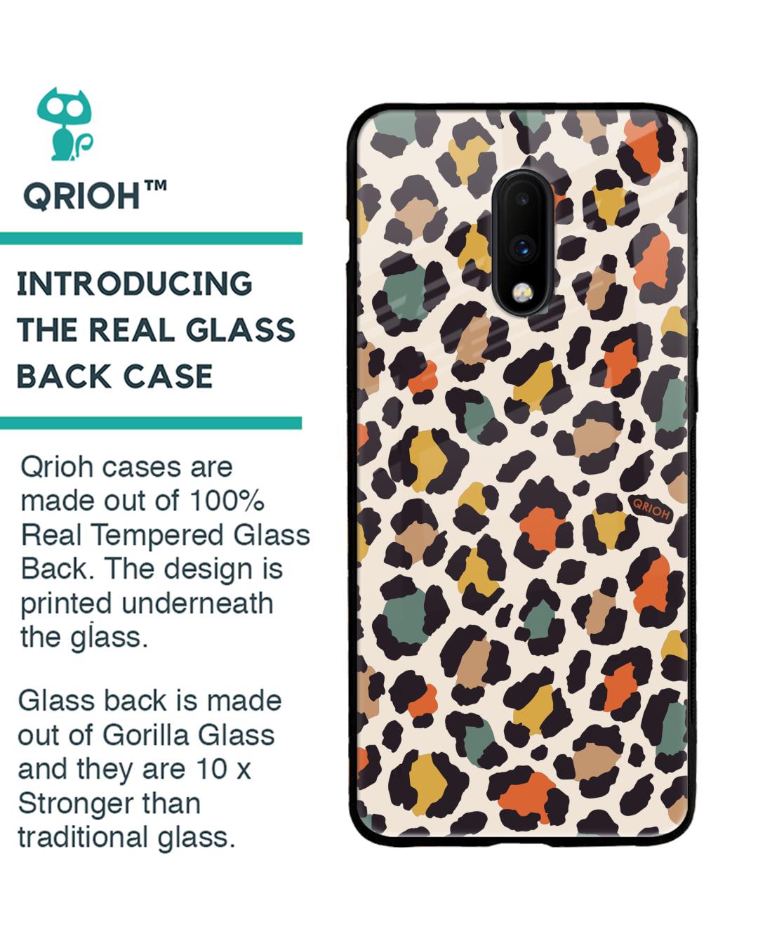 Shop Leopard Printed Premium Glass Cover For OnePlus 7 (Impact Resistant, Matte Finish)-Back