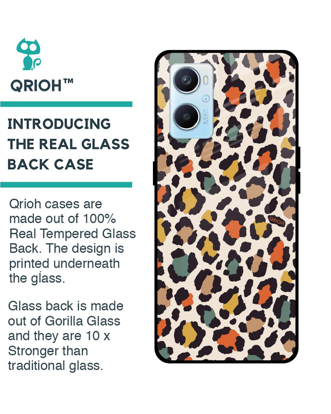 Shop Leopard Printed Premium Glass Cover For Oppo A96 (Impact Resistant, Matte Finish)-Back