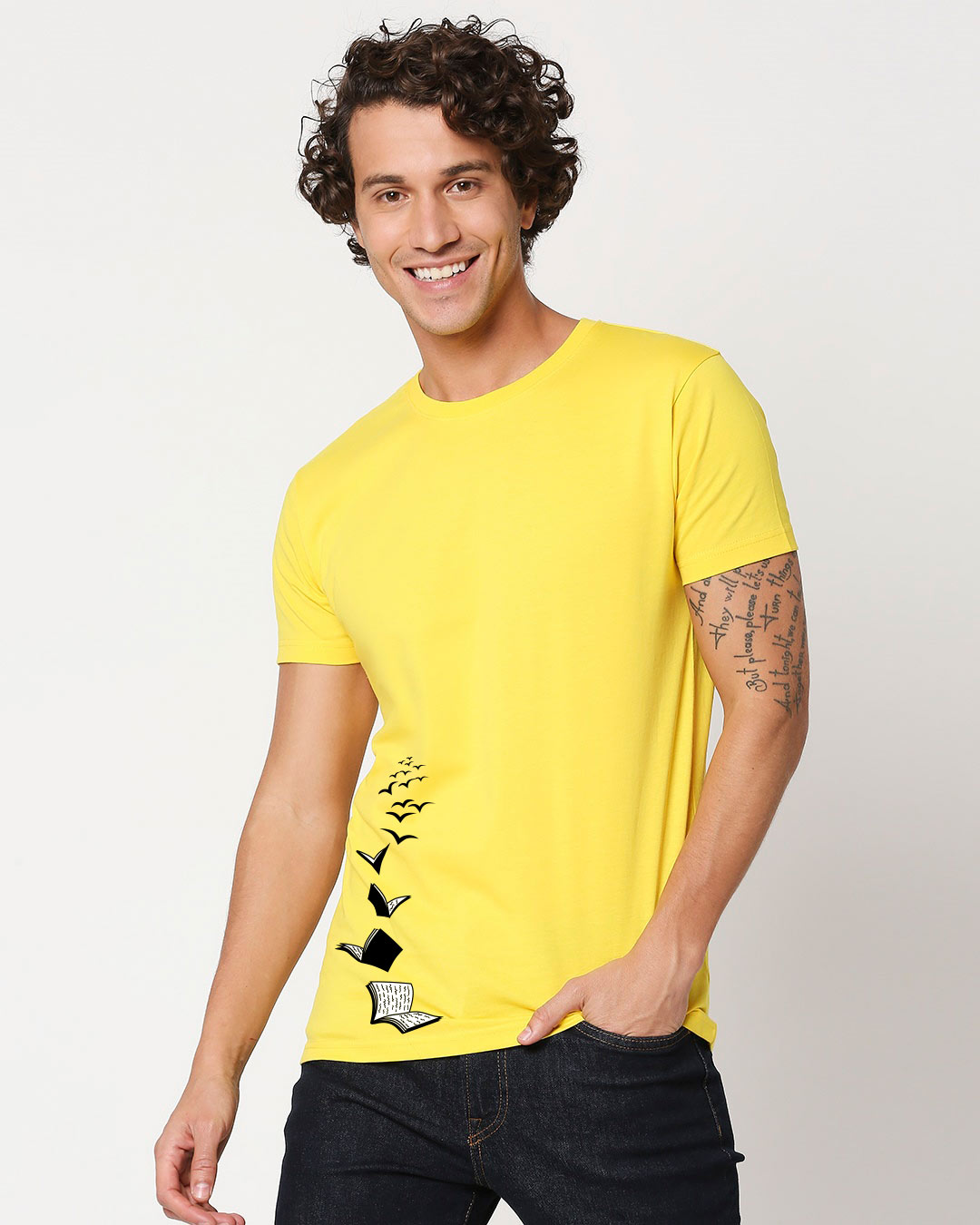 Shop Let Me Fly Books Half Sleeve T-Shirt Empire Yellow-Back
