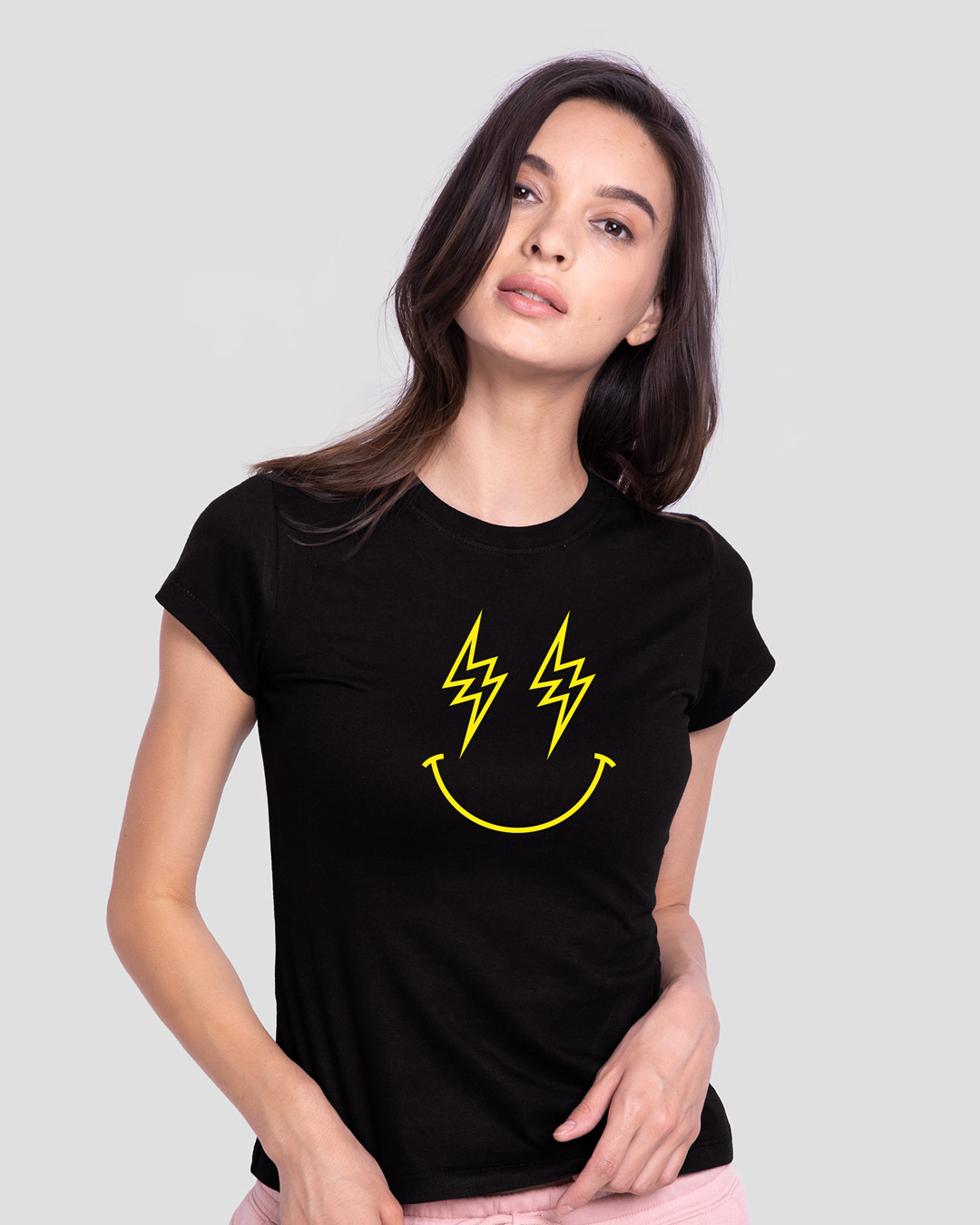Shop Let's Rock Smiley Half Sleeve Printed T-Shirt Black-Back