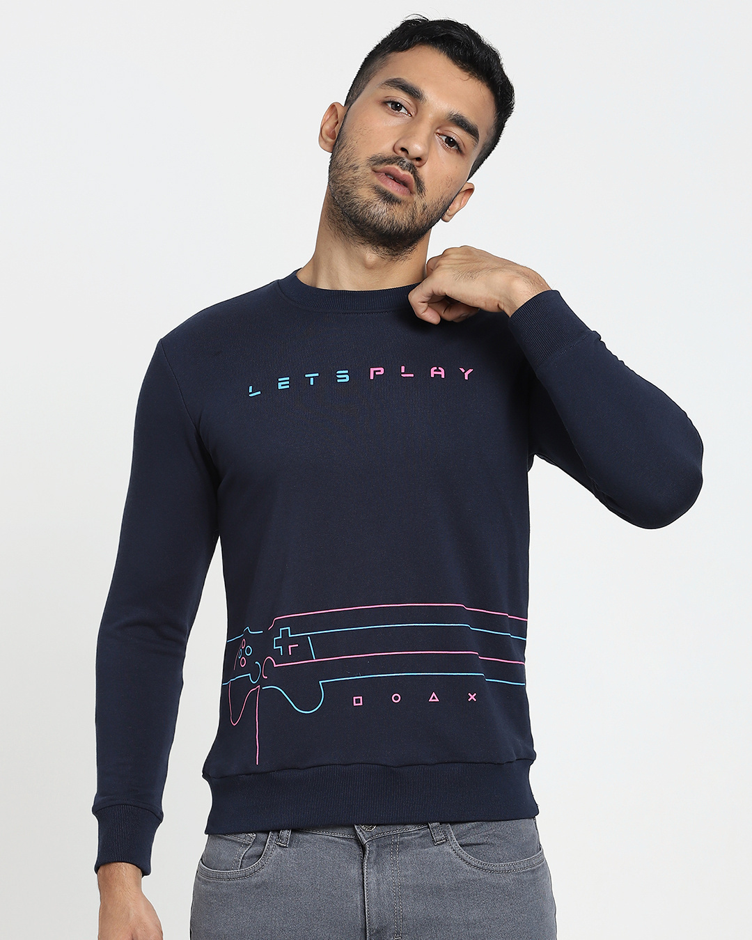 Shop Men's Blue Lets Play Typography Sweatshirt-Back