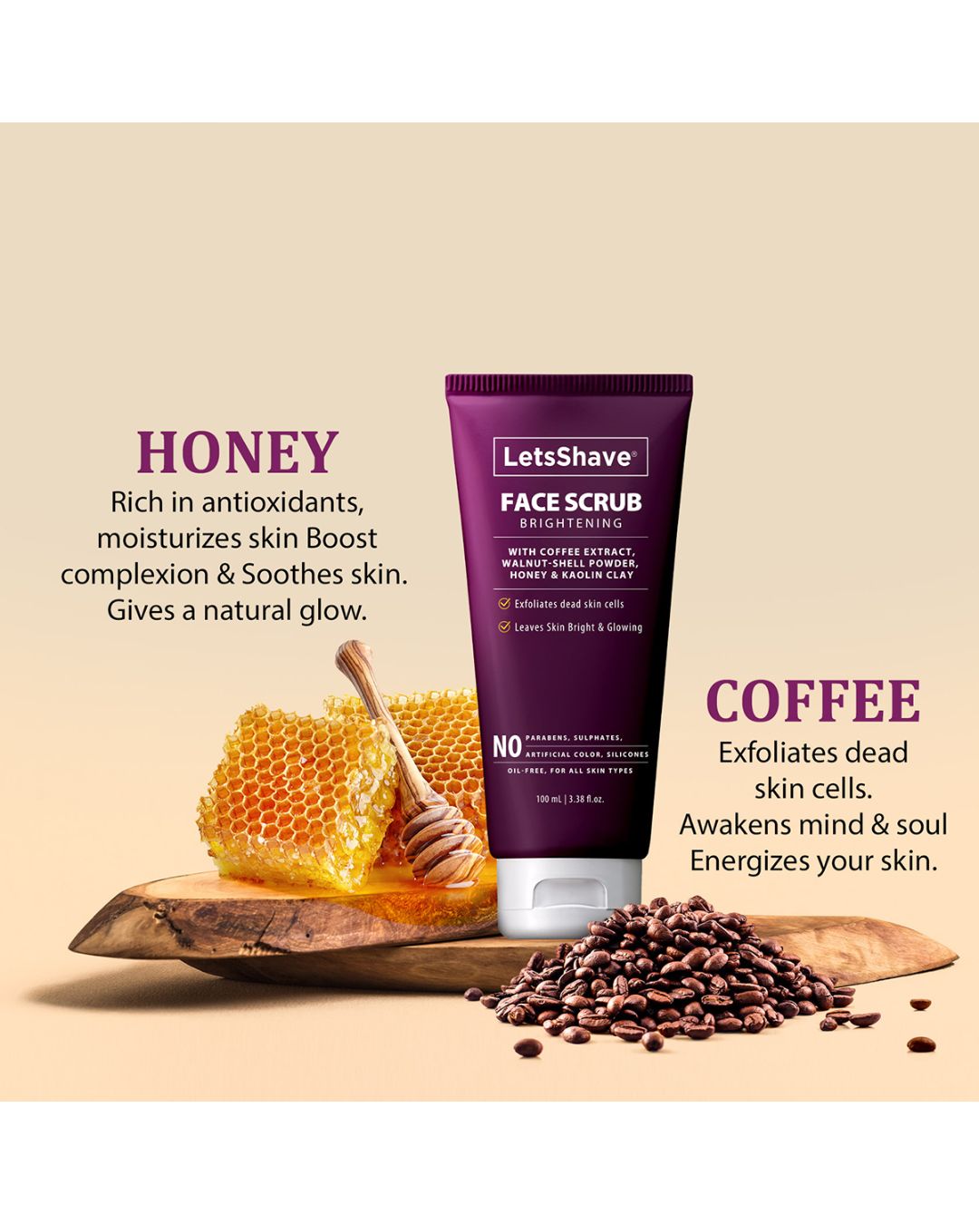 Shop Brightening Face Scrub   Coffee Grounds Kaolin Clay And Honey   100 Ml-Back