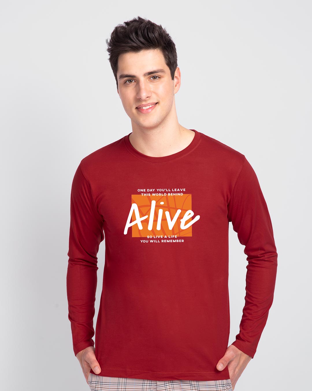 Shop Life You Remember Full Sleeve T-Shirt Bold Red-Back