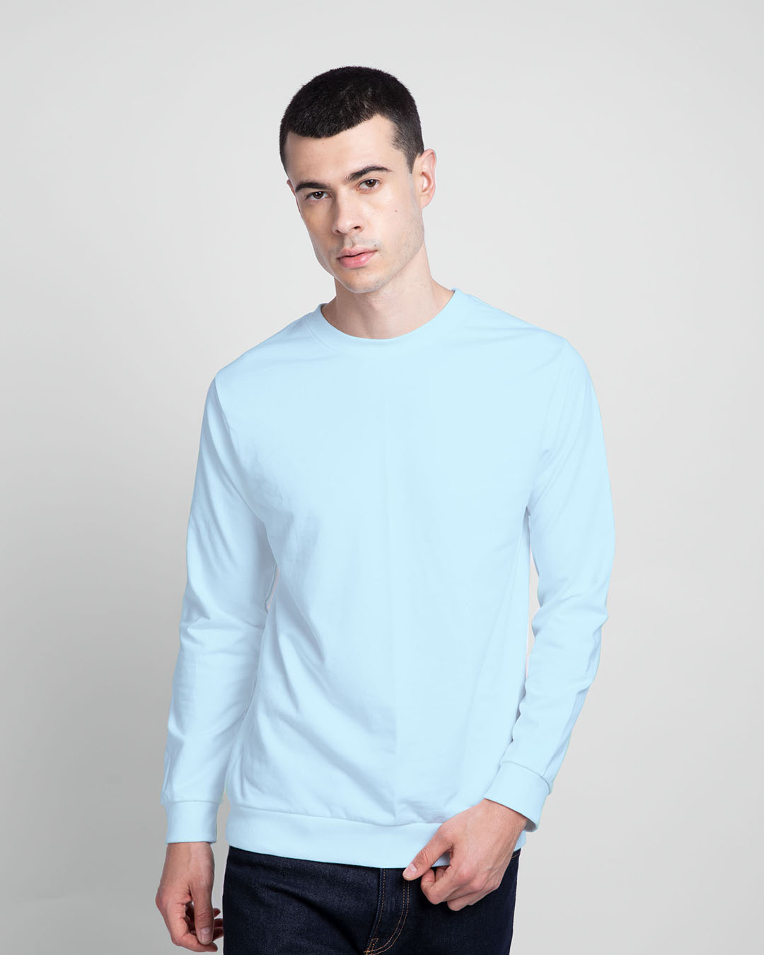 Shop Light Blue Melange Fleece Sweatshirt-Back