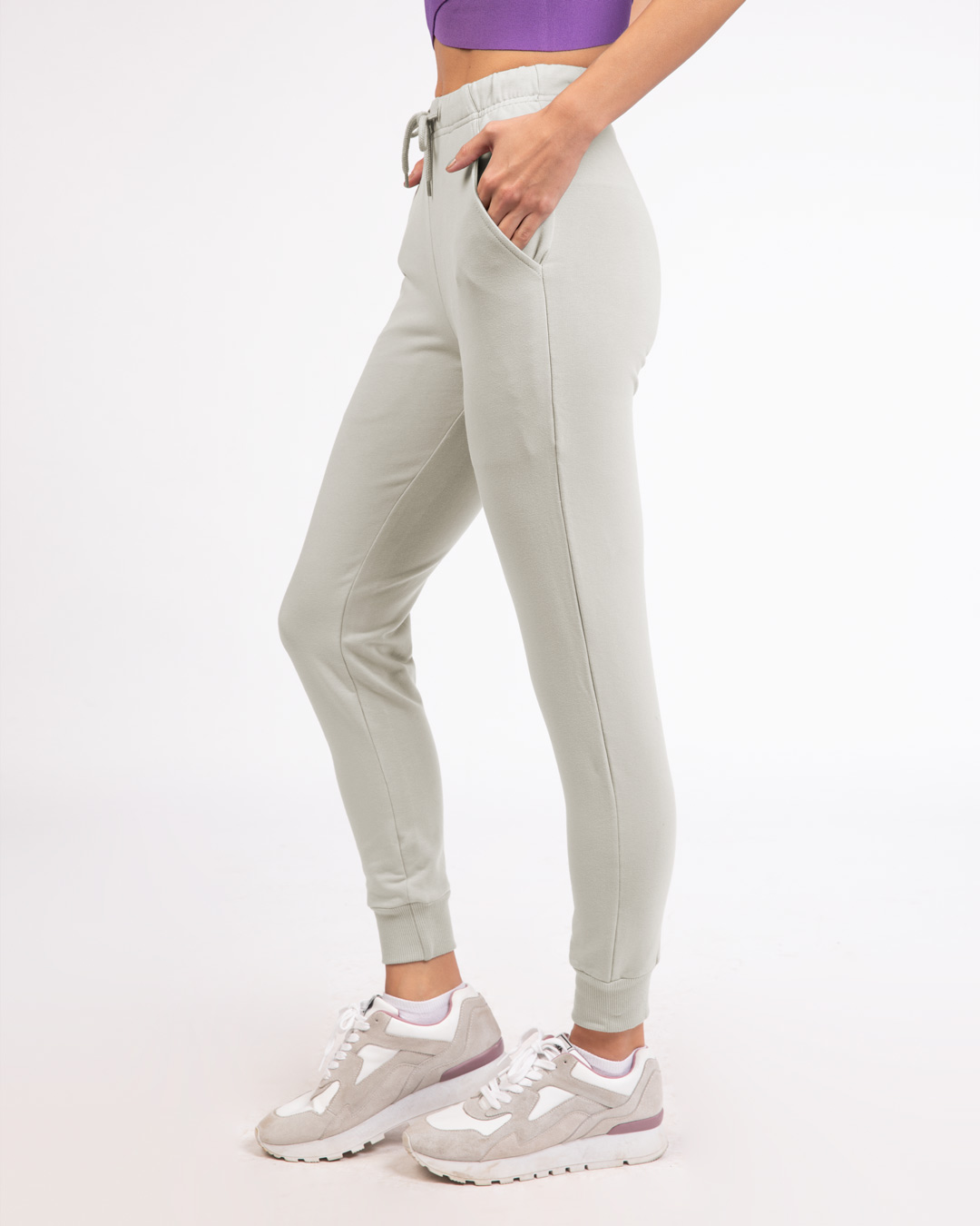 Shop Women's Light Grey Slim Fit Joggers-Back