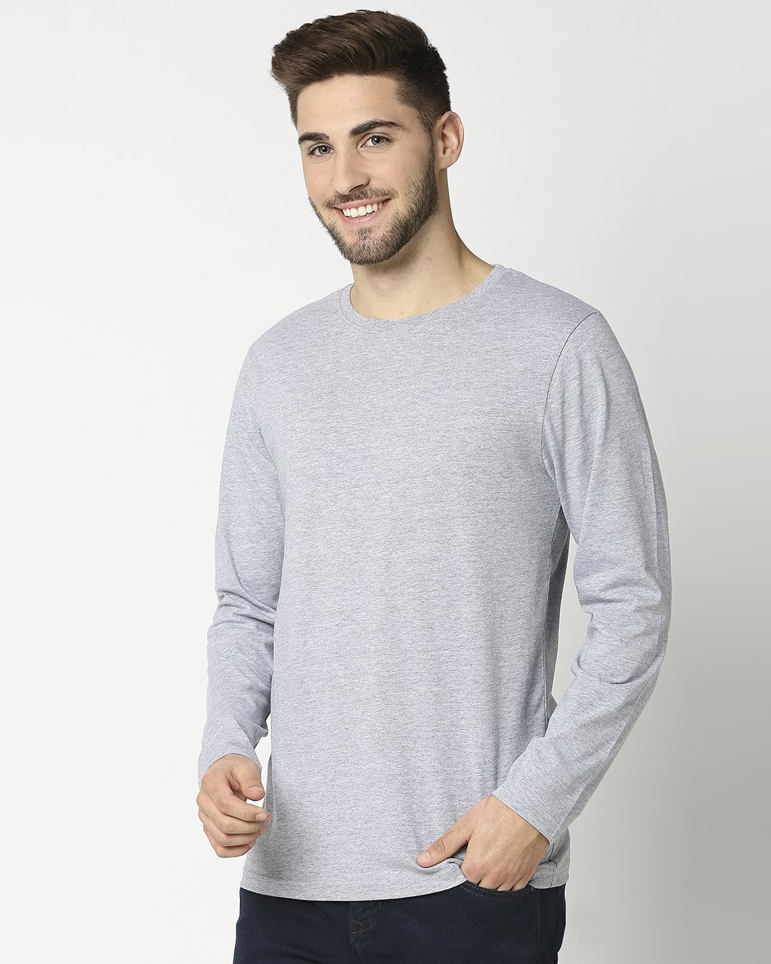 Shop Men's Light Grey Melange T-shirt-Back