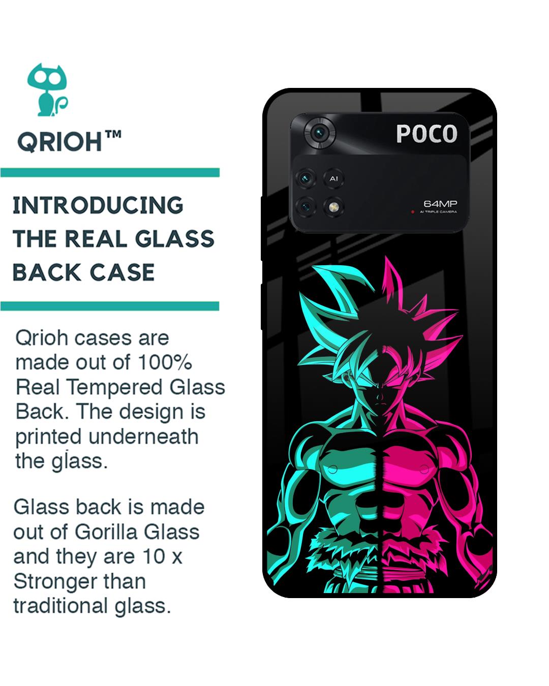 Shop Light On Goku Premium Glass Case for Poco M4 Pro(Shock Proof, Scratch Resistant)-Back