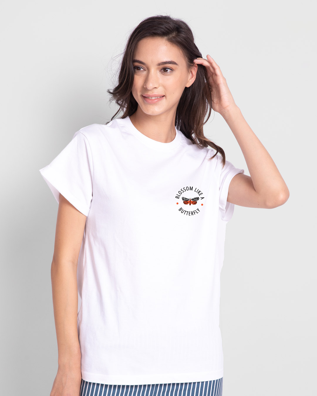 Shop Like A Butterfly Boyfriend T-Shirt White-Back