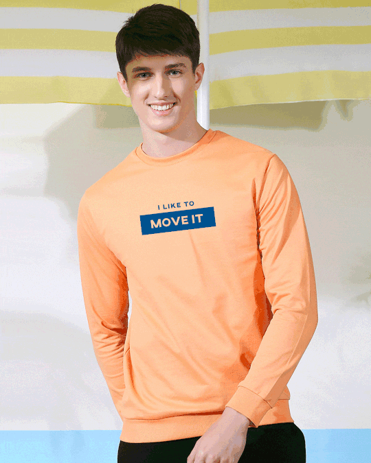 

Like To Move Fleece Sweater Men' Printed Fleece Sweater AW19 Bewakoof.com, Orange