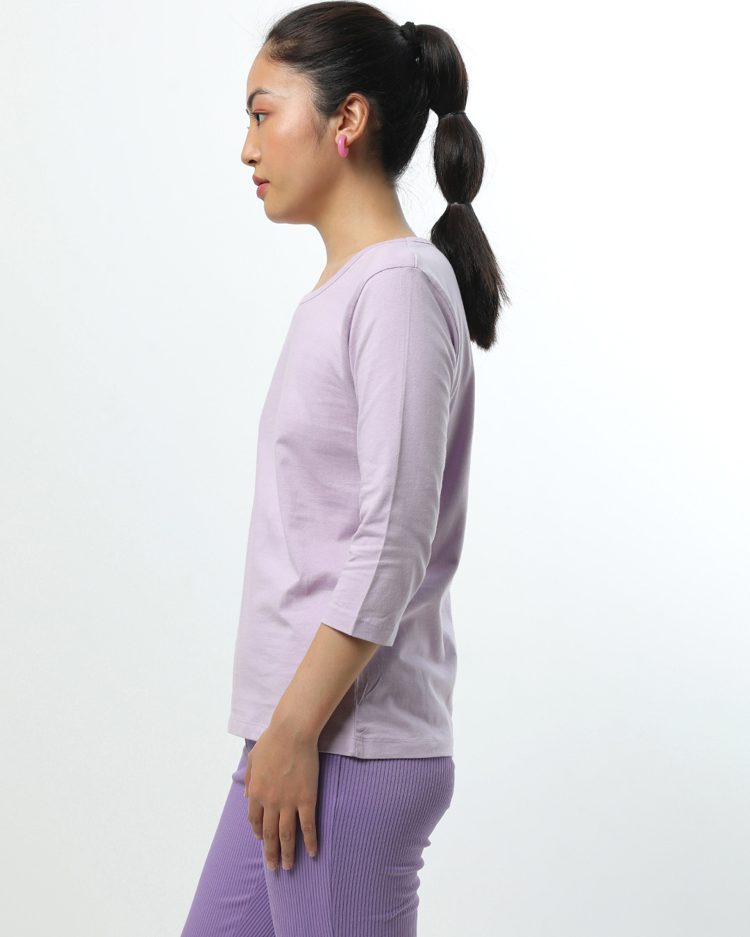 Shop Lilac Bloom Round Neck 3/4 Sleeve T-Shirts-Back