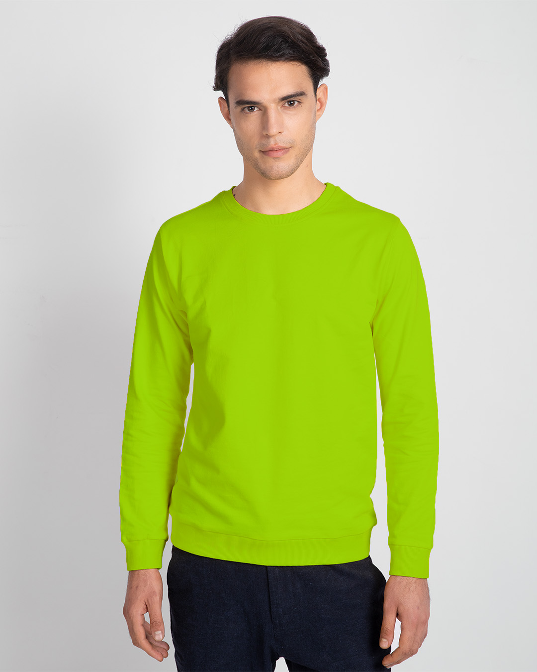 

Lime Punch Fleece Sweater Men' Plain Fleece Sweater Bewakoof.com, Green