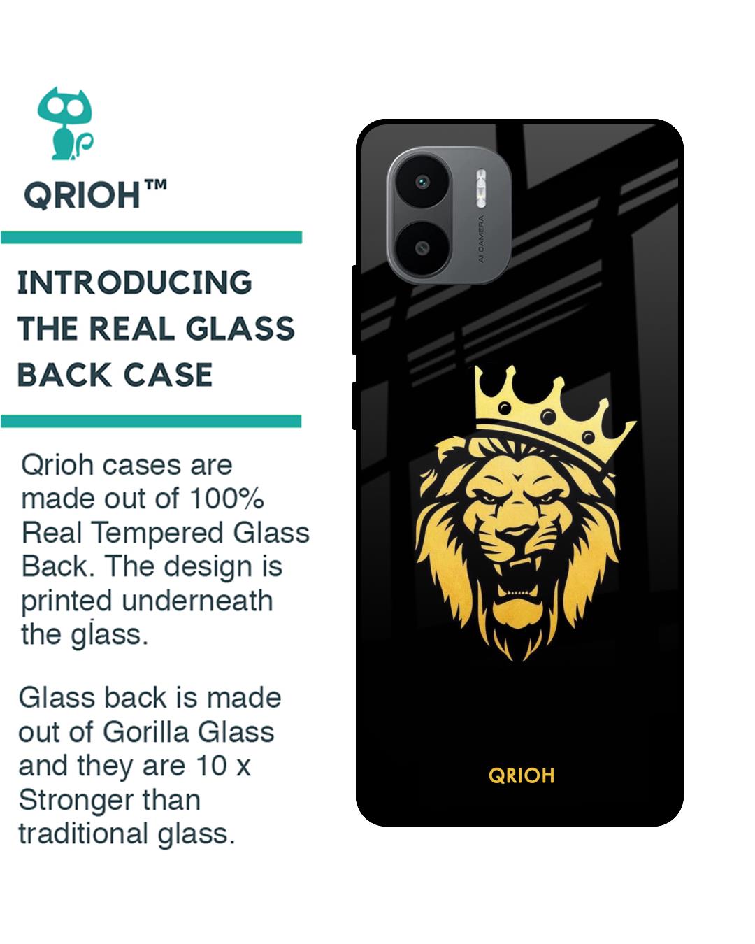 Shop Lion The King Printed Premium Glass Case for Redmi A1 (Shock Proof,Scratch Resistant)-Back