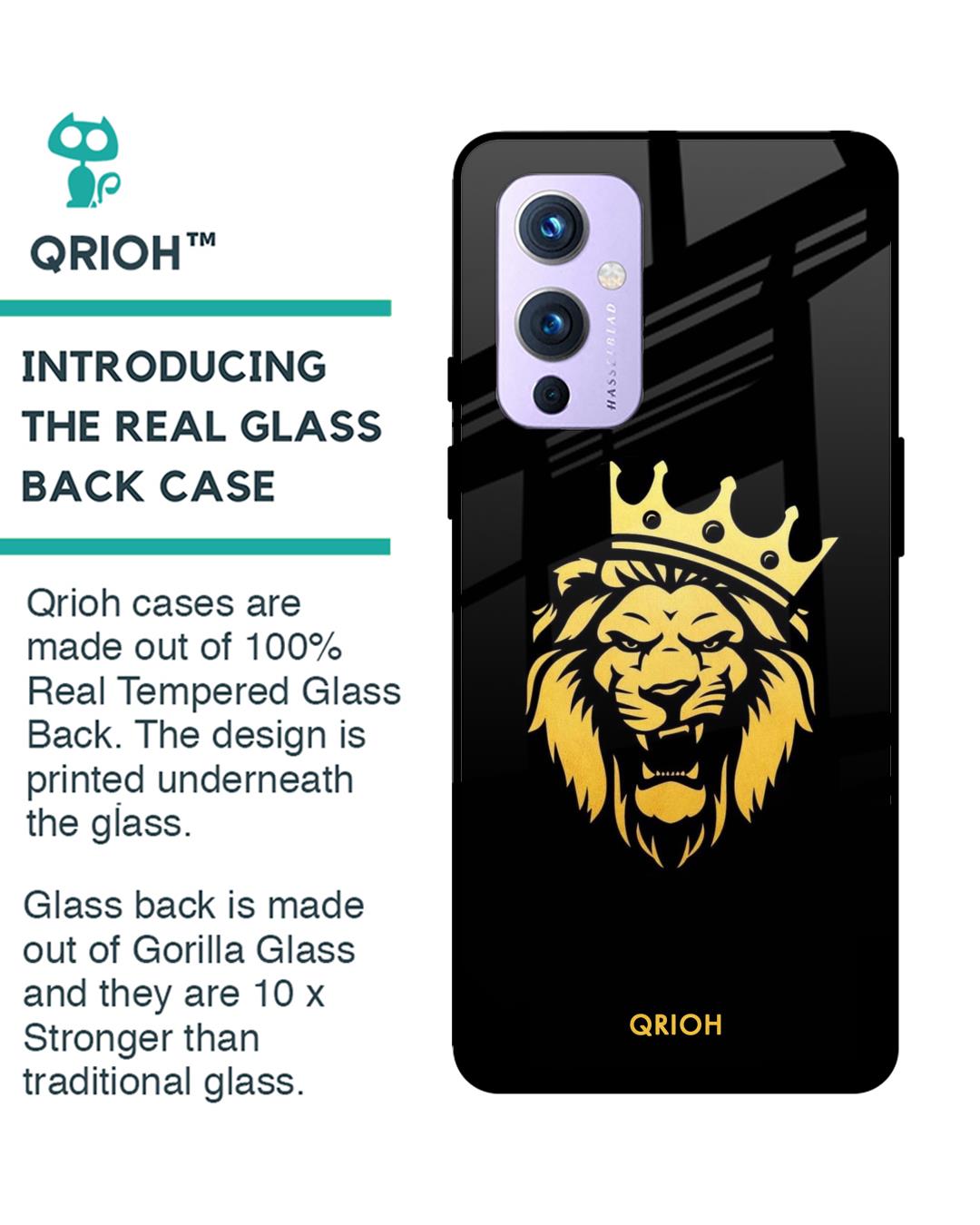 Shop Lion The King Printed Premium Glass Cover For OnePlus 9 (Impact Resistant, Matte Finish)-Back