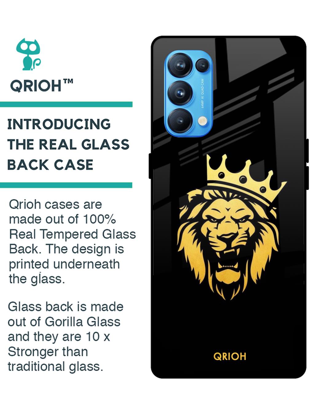 Shop Lion The King Printed Premium Glass Cover For Oppo Reno5 Pro (Impact Resistant, Matte Finish)-Back