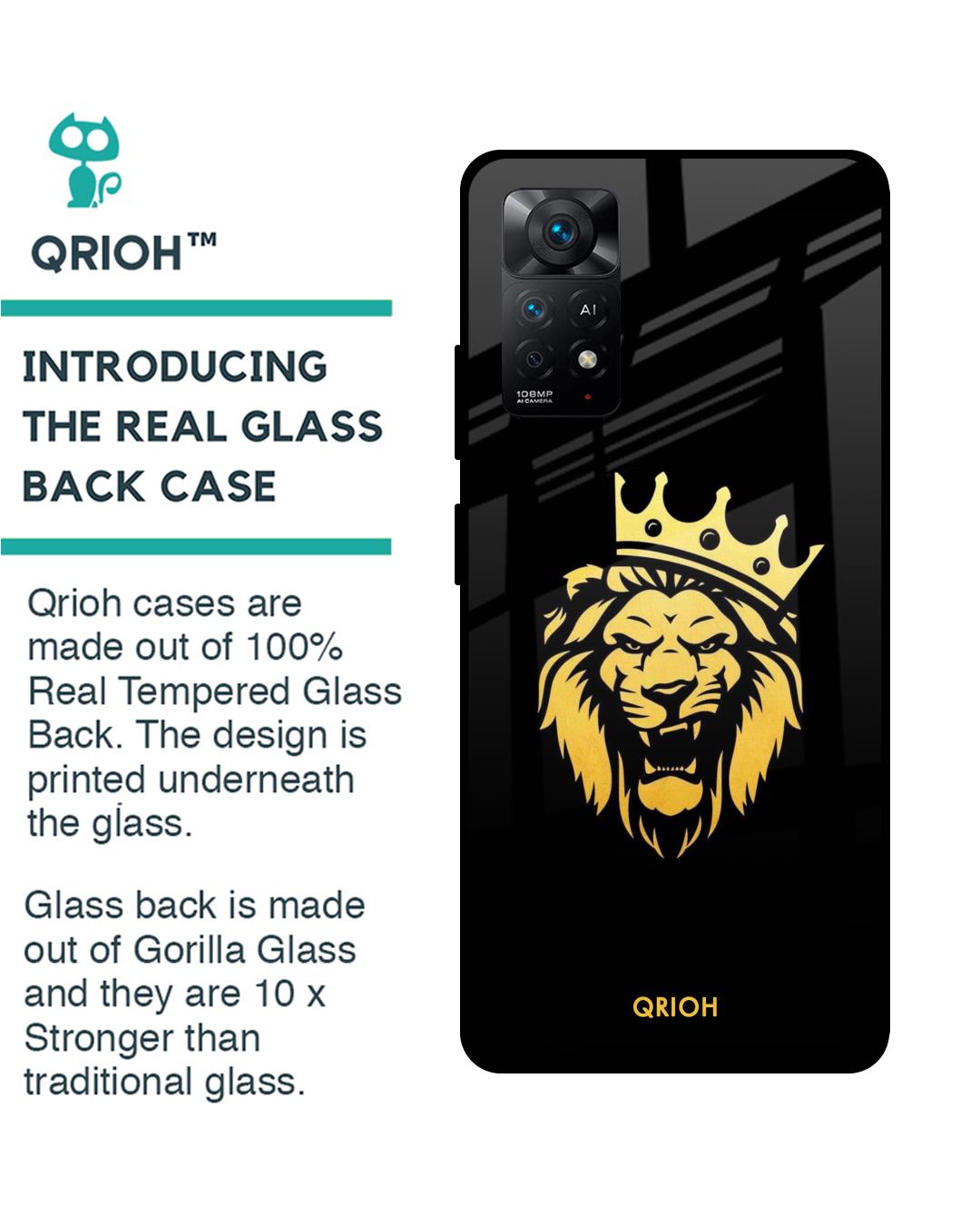Shop Lion The King Printed Premium Glass Cover For Redmi Note 11 Pro 5G (Impact Resistant, Matte Finish)-Back