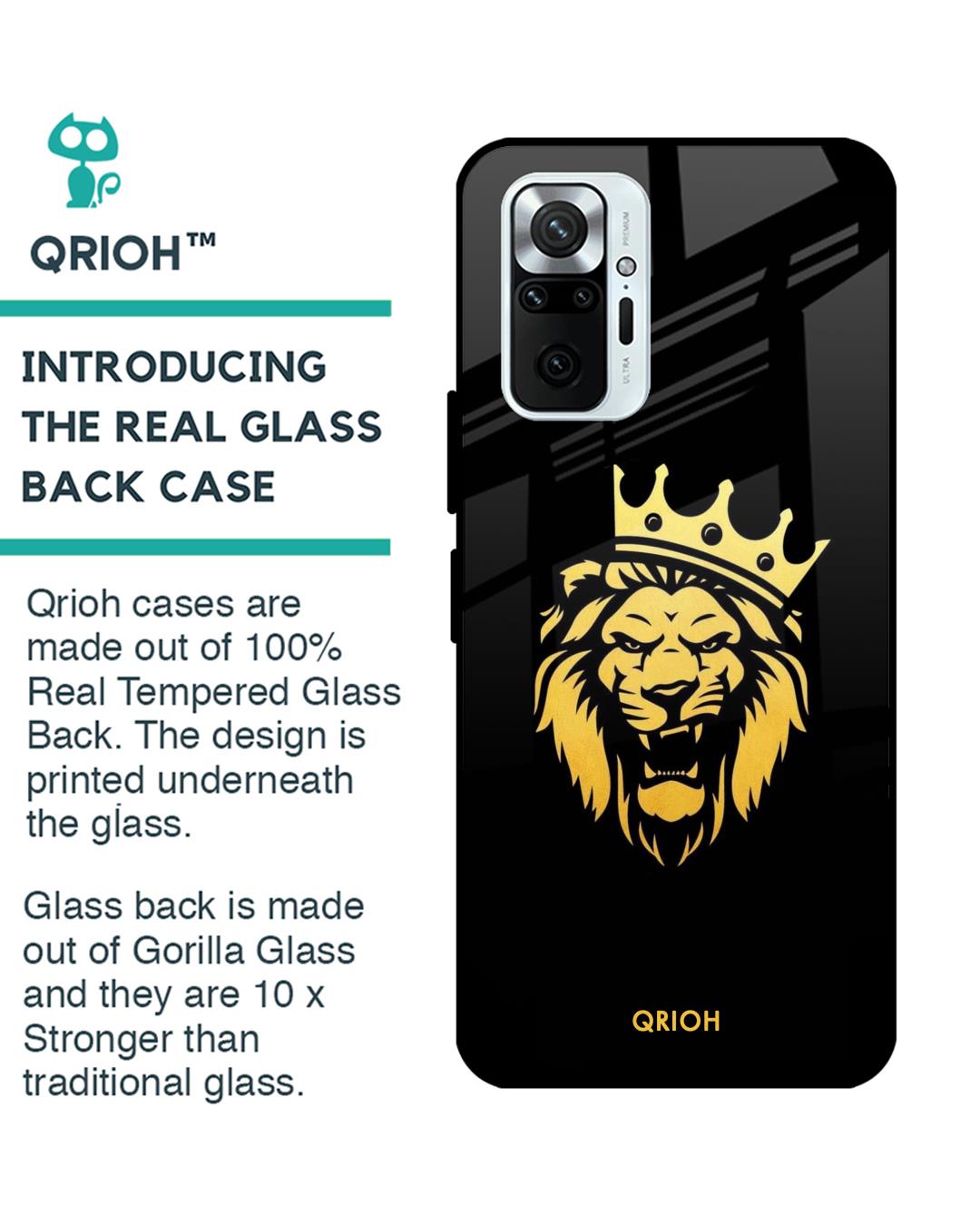 Shop Lion The King Printed Premium Glass Cover For Xiaomi Redmi Note 10 Pro (Matte Finish)-Back