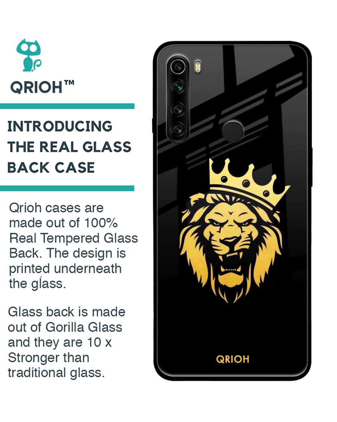 Shop Lion The King Printed Premium Glass Cover For Xiaomi Redmi Note 8 (Impact Resistant, Matte Finish)-Back