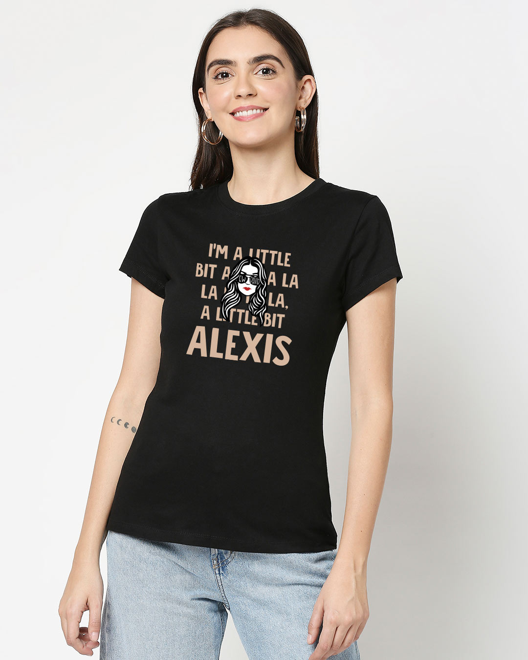 Shop Little Bit Alexis Half Sleeve Printed T-Shirt Black-Back